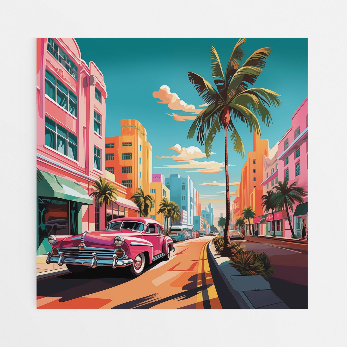 Miami's Ocean Drive Canvas Art - Front View