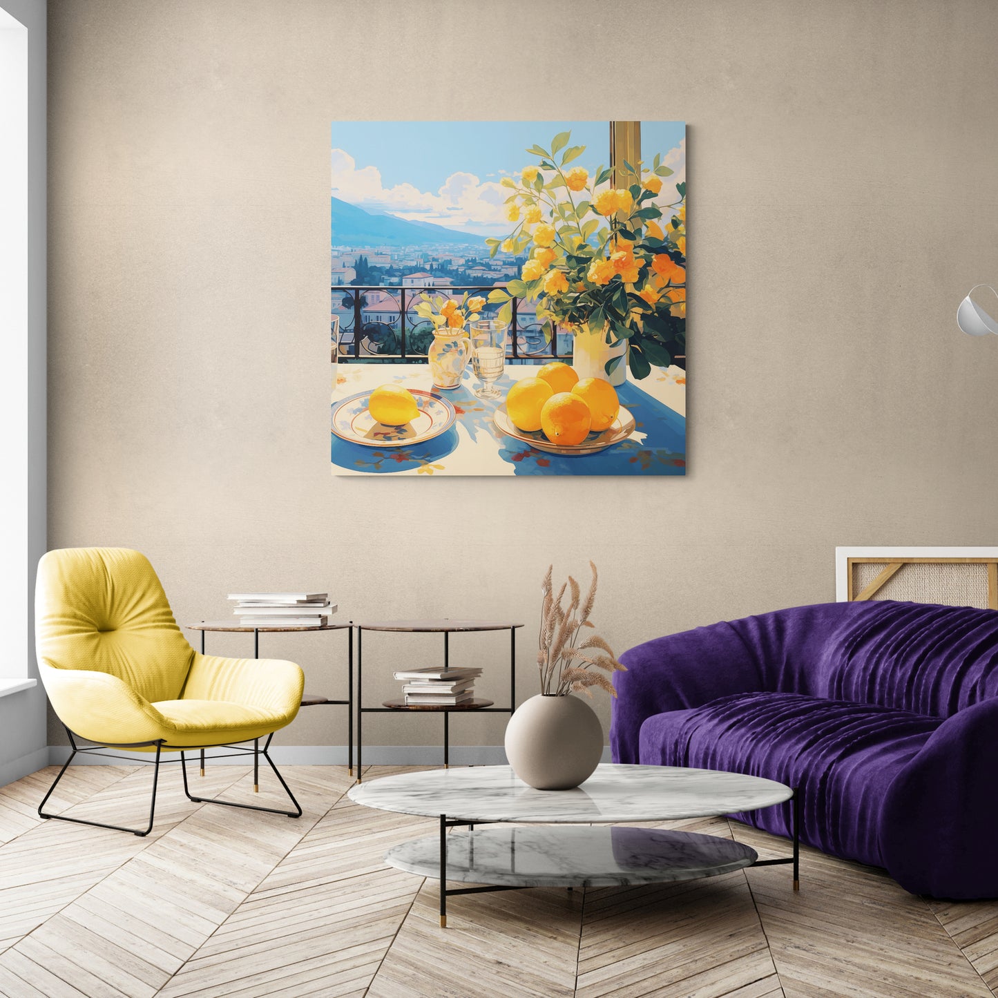 Sunlit Lemons and Village Views