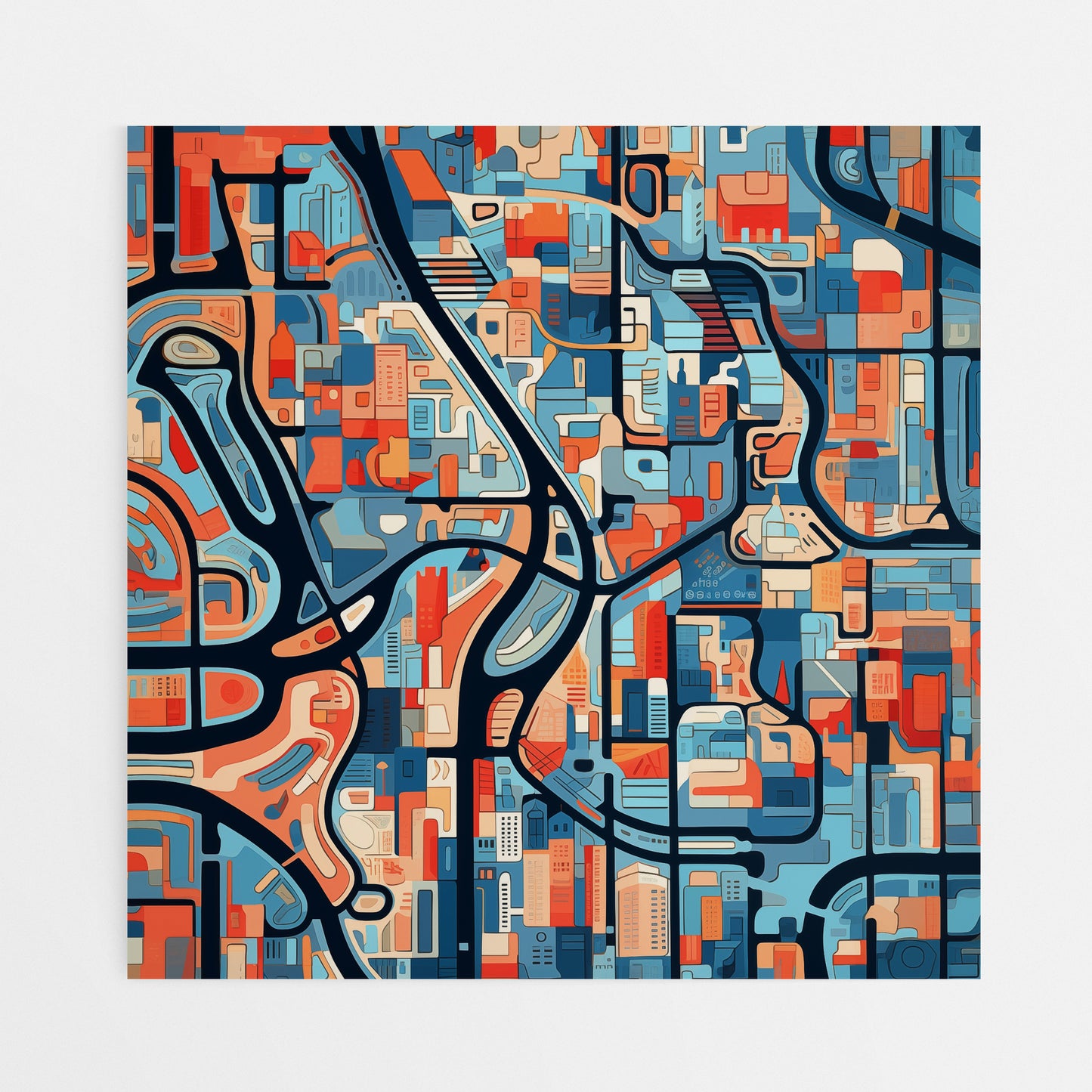 Abstract City Plan Modern Map Canvas Art - Front View