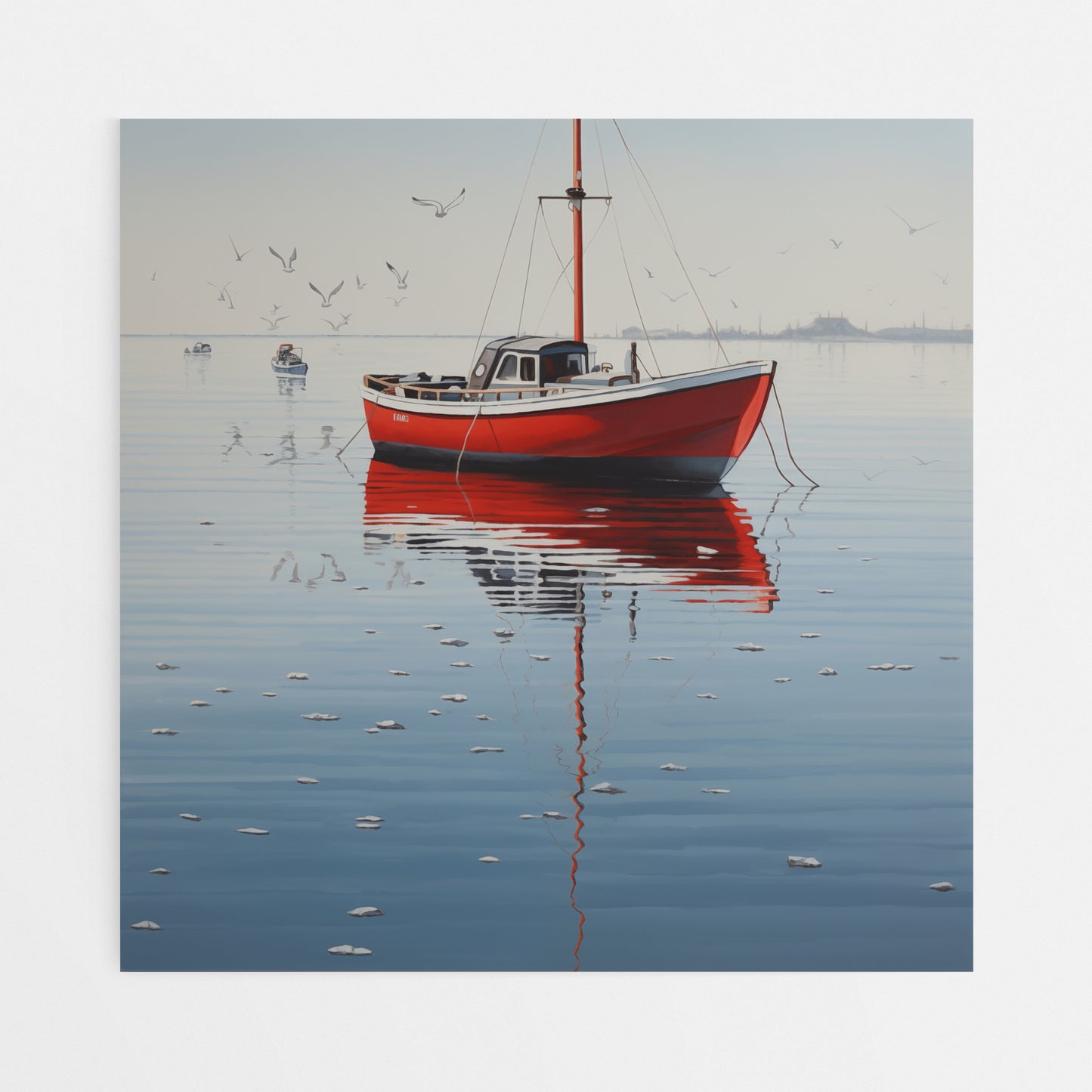 Seafaring Solace: A Red Boat's Reflection
