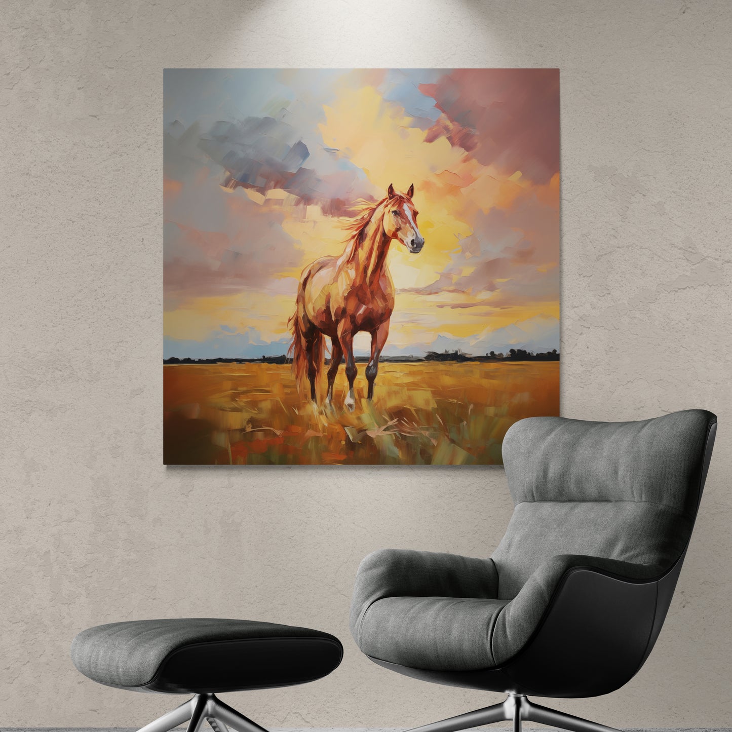 Golden Serenity: Horse at Sunset Canvas
