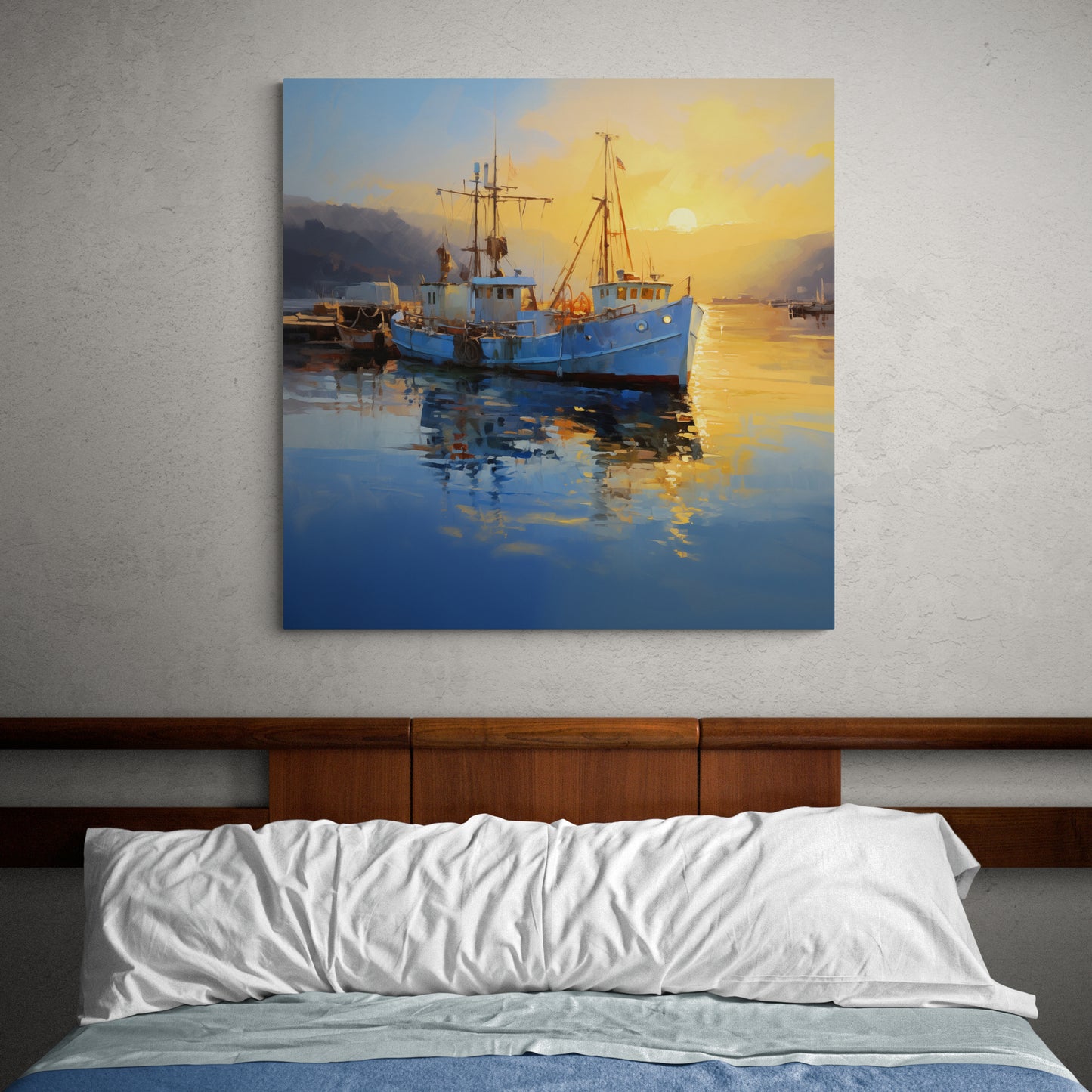 Morning Glow: Blue Fishing Boats