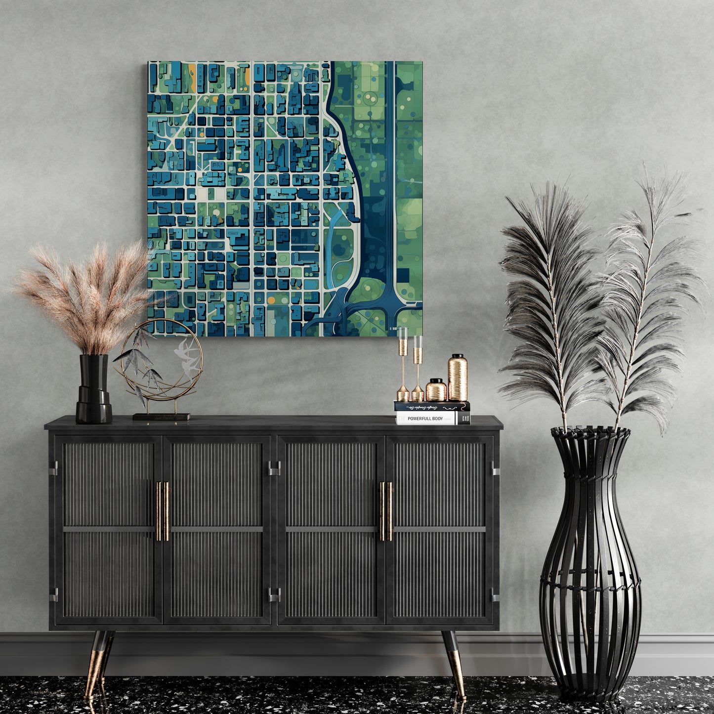 Modern City Map Art - Detailed View