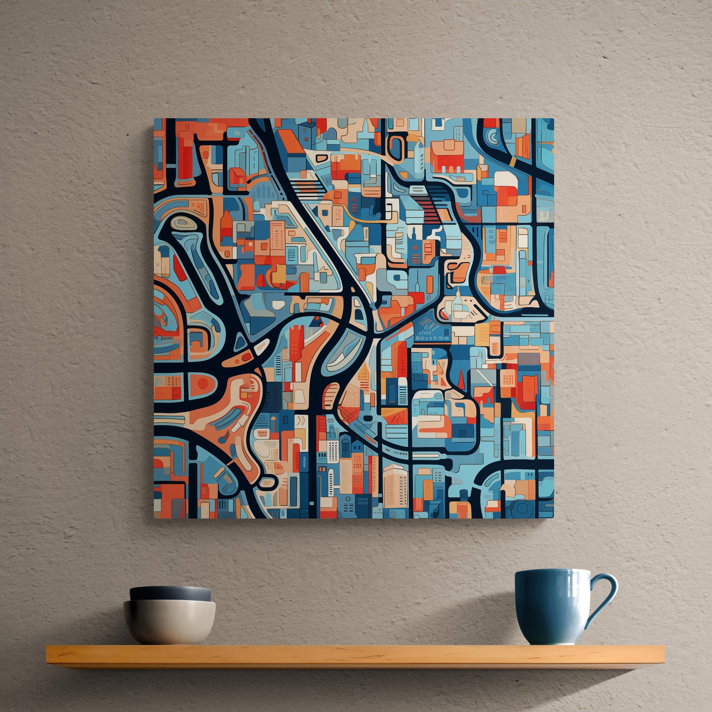 Vibrant City Map Wall Art - Framed Display