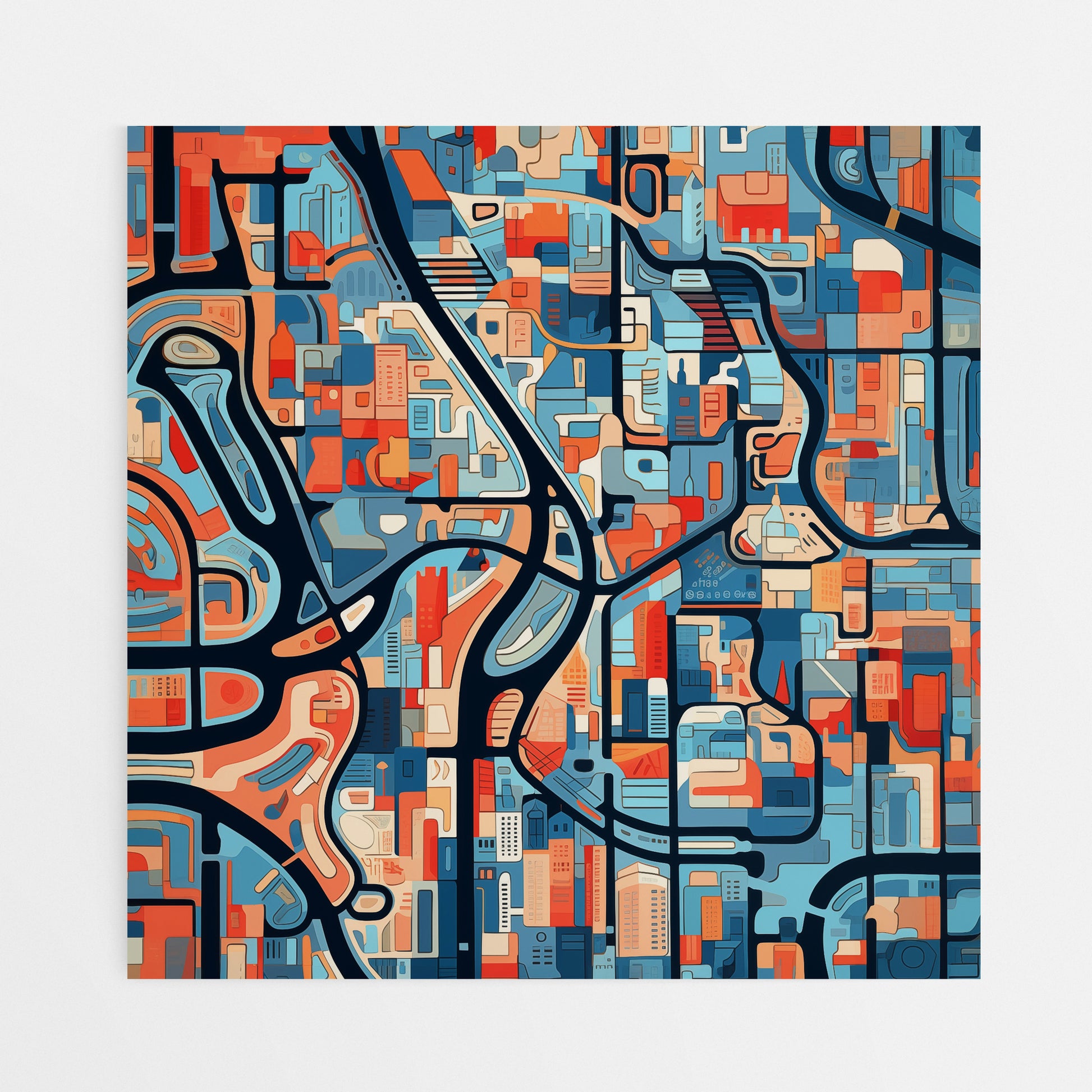 Abstract City Plan Modern Map Canvas Art - Front View