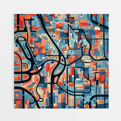 Abstract City Plan Modern Map Canvas Art - Front View