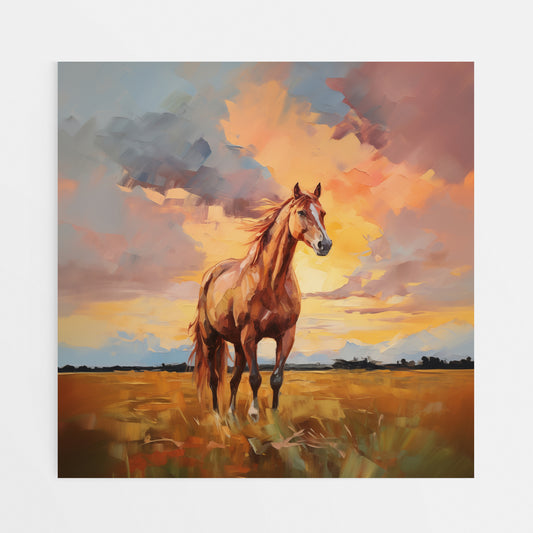 Golden Serenity: Horse at Sunset Canvas