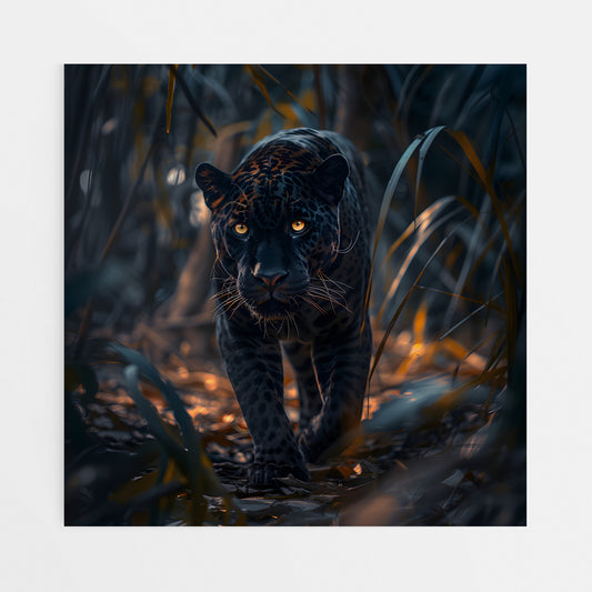 Intense Gaze: Jaguar in Black Canvas