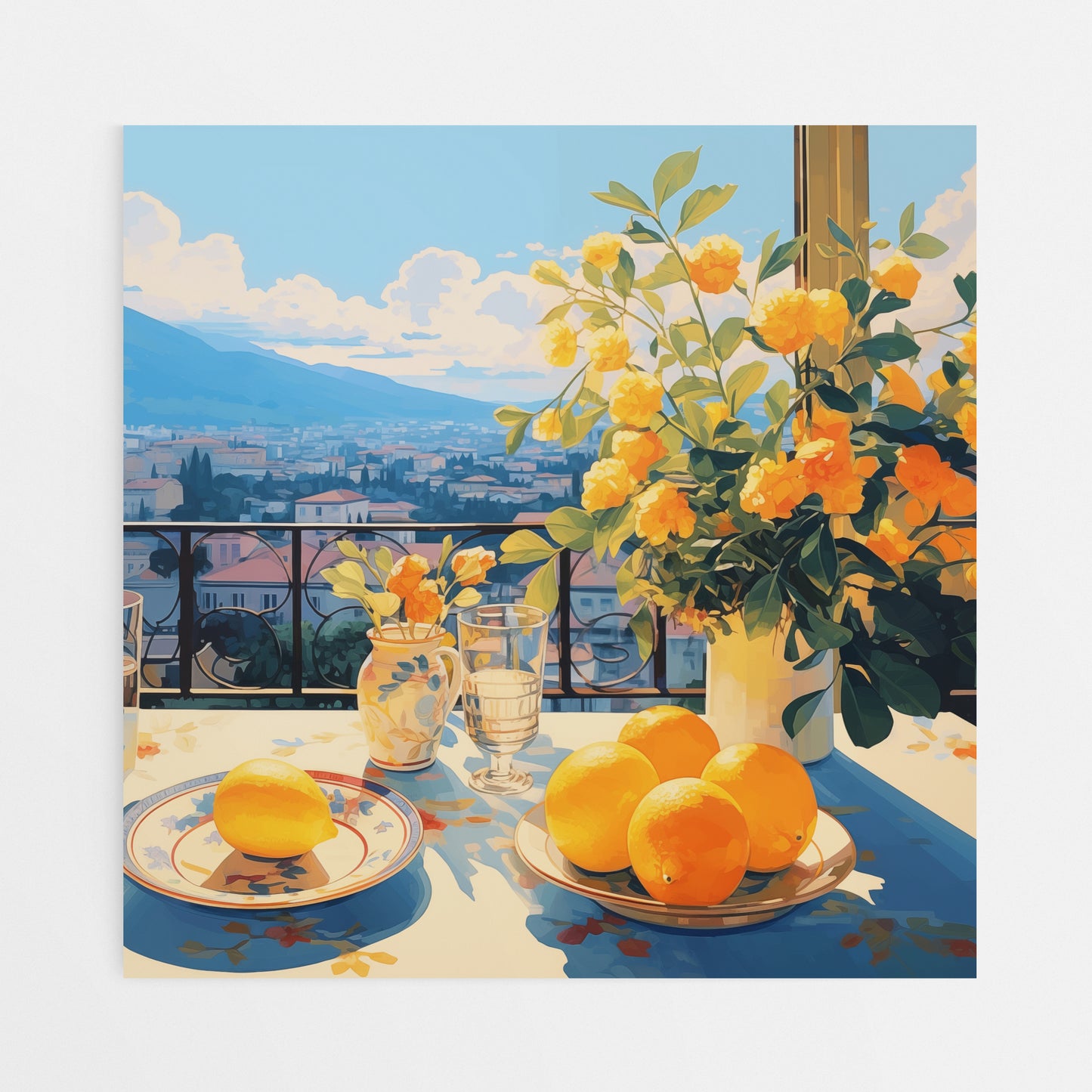 Sunlit Lemons and Village Views