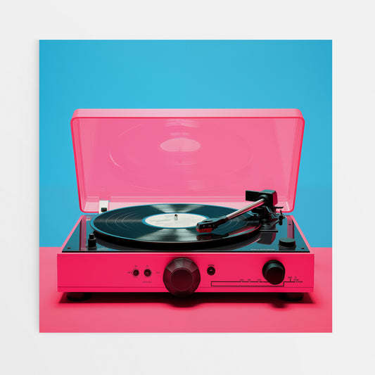 Pink Record Player Art - Full View