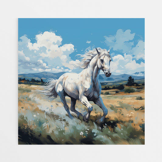 Bold Freedom: White Horse in Motion - Wall Art