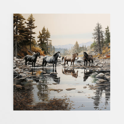 Horses Autumn Harmony Canvas Wall Art - Front View