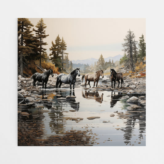 Horses Autumn Harmony Canvas Wall Art - Front View