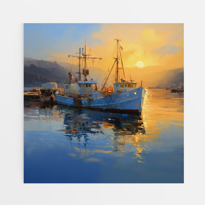 Morning Glow: Blue Fishing Boats