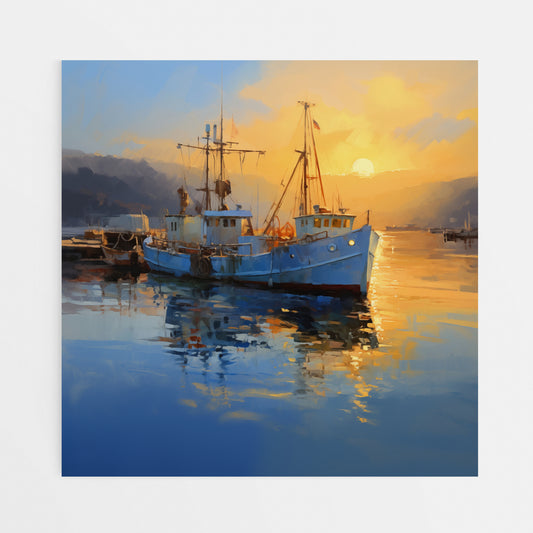 Morning Glow: Blue Fishing Boats