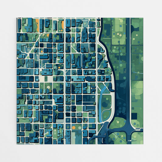 Chromatic Urbanity: Green & Blue City Grid