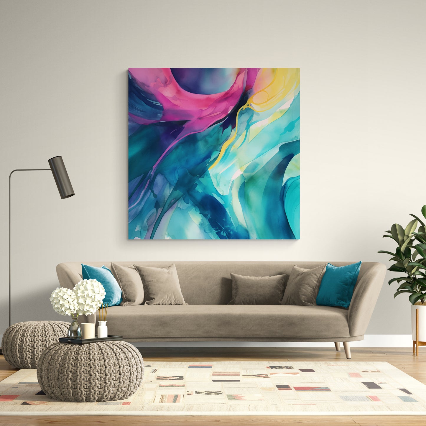 Vivid Flux: Teal and Magenta Abstract