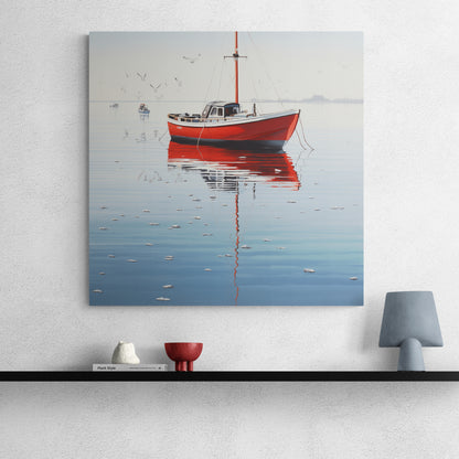 Seafaring Solace: A Red Boat's Reflection